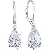 Blaniy Teardrop Dangle Drop Earrings for Women 925 Sterling Silver Butterfly Leverback Earring with Birthstone Jewelry Gifts for Her