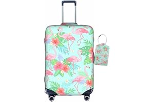 Vridoyt Pink Flamingo Luggage Covers and Tags, Summer Palm Tropical Leaves Luggage, Elastic Washable Fashionable Anti-Scratch Protector, Birthday Gift(XL 29-32 Inch)