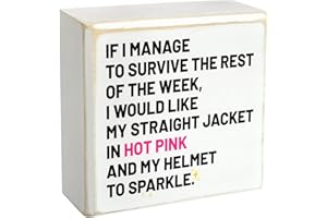 Pigort If I Manage to Survive Wood Box Sign with Saying Desk Decor 4 x 4 Inch Funny Office Box Sign Wood Plaque Block Sign Rustic Home Office Decor Coworker Gift (HOT PINK)
