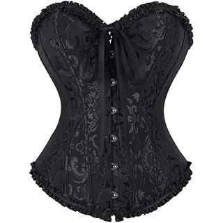 frawirshau Women's Overbust Costume Corset Renaissance Victorian | Renaissance costume corset with jacquard fabric, lace-up b