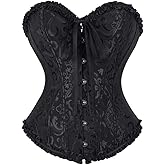 frawirshau Women's Lace Up Boned Overbust Corset Bustier Lingerie Bodyshaper Top