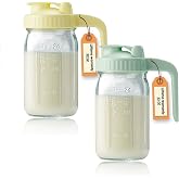 32oz Glass Pitcher with Lid &amp; V-shaped Pour Spout - 1 Quart Double Leak Proof, Creamer Container for Sun Tea, Juice, Cold Brew Coffee, Breastmilk Storage Container