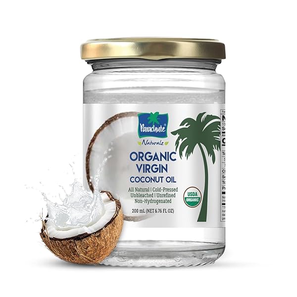 “PARACHUTE NATURALZ ORGANIC VIRGIN COCONUT OIL | COOKING OIL, HAIR OIL, BODY OIL & OIL PULLING | COLD PRESSED | UNBLEACHED | UNREFINED | NON-HYDROGENATED | MCT OIL | USDA CERTIFIED |16 FL. OZ | GLASS JAR”