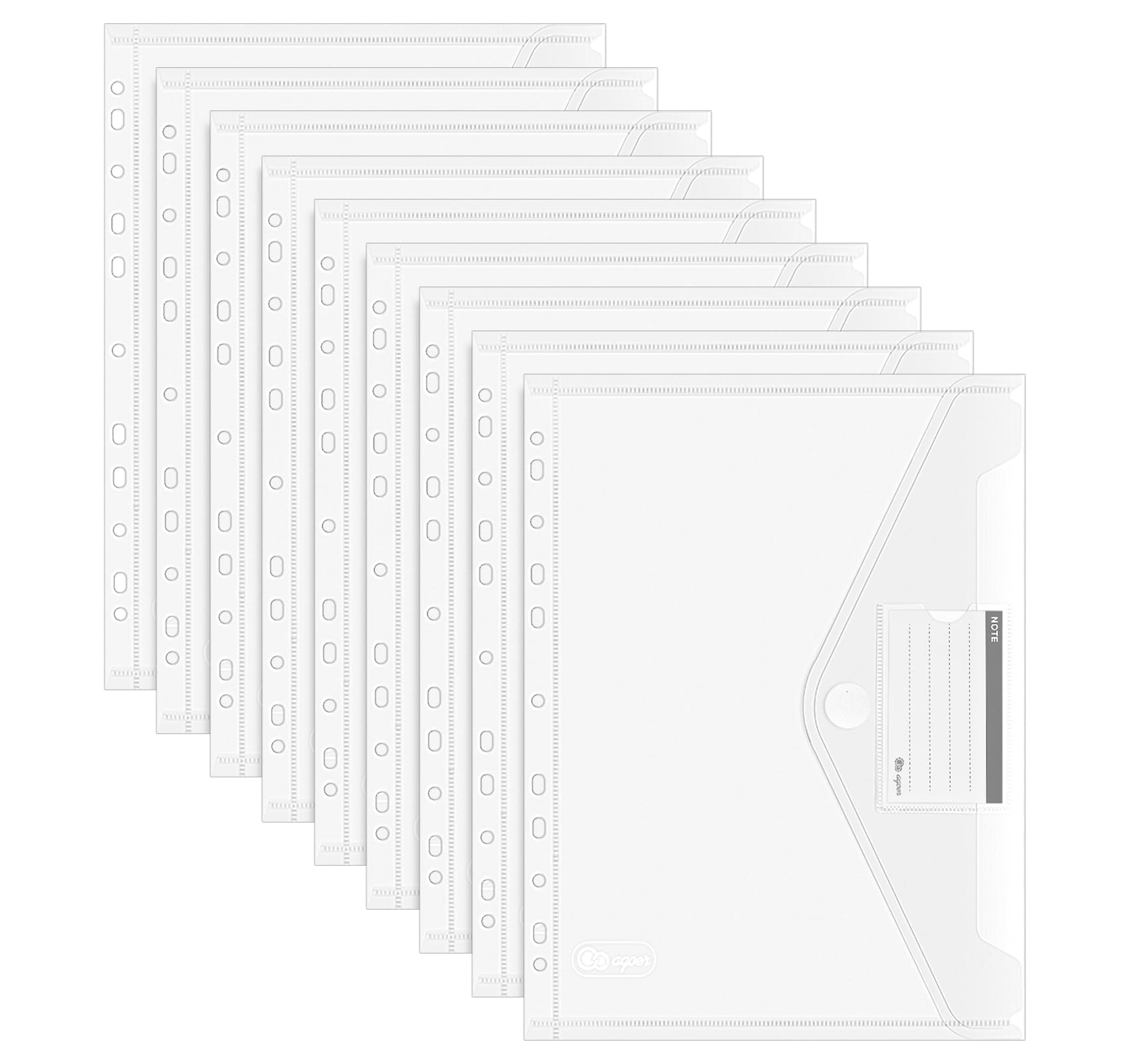 Agoer Plastic Wallets A4 Widen, 48 Pack Punched Pockets A4+ Document Wallets,[Wider Sizes] Plastic Folders with Hook and Loop Closure,11 Holes Files Wallet Large Capacity for School,Office,Travel