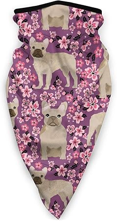 Amazon 桜フレンチブルドッグ犬かわいいおかしい紫色の顔の鼻と口のほこりマスクスカーフバラクラババンダナ洗える布 Eu 布マスク