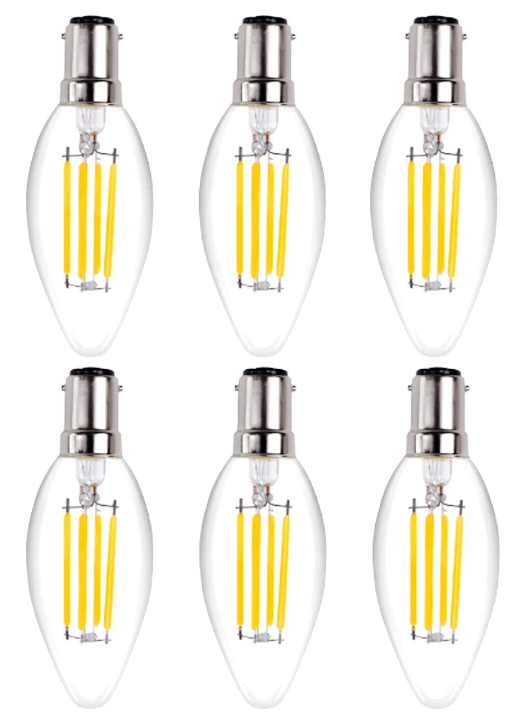 LED Candle Light Bulb B15 Vintage 6 Pack,Warm White Dimmable 2700K,Cap Light Bulb 4W(40W Equivalent),C35 Bulb for Chandeliers