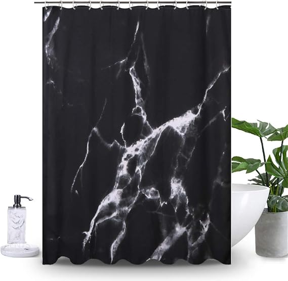 Uphome Marble Bathroom Shower Curtain, Heavy Duty Black