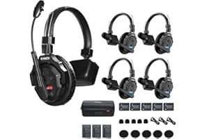 Keenous SYNCO XTALK X5 Wireless Intercom Headset System 2.4GHz 1148ft/350m Real-time Monitoring Communication Headset for Live Show Stage Performance Movie Shoot (X5 for 5 Persons)