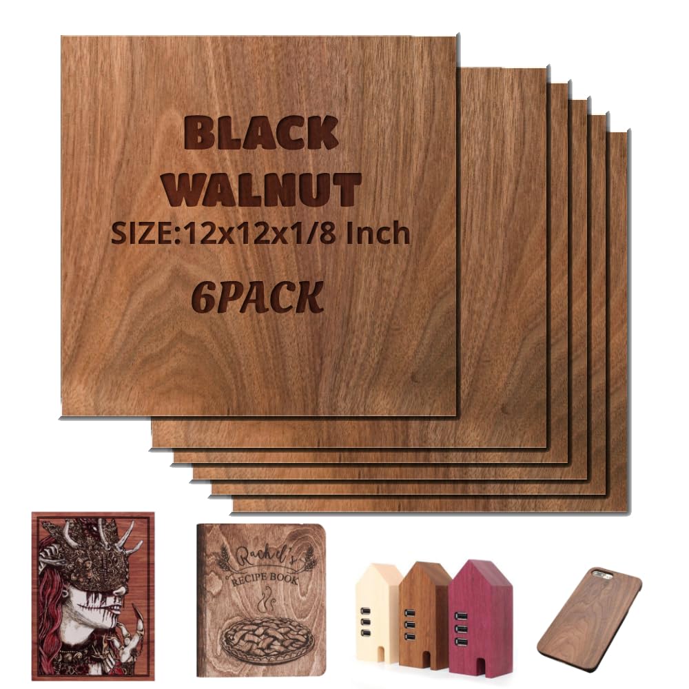 Uadme 3mm Plywood Sheets Black Walnut, 30 x 30cm Laser Engraving Blanks for Wood DIY Craft Project, Wooden Large Flat Sheet for Woodcraft Model, Crafts, Painting
