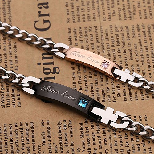 JOVIVI Edelstahl Partner Armband Curb Kette Handgelenk Panzerkette Gravur True Love Liebhaber Partnerarmbänder,Set/2pcs