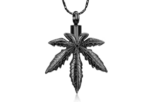 Imrsanl Marijuana Leaf Urn Necklace for Ashes for Men Women Adults Stainless Steel Maple Leaf Cremation Jewelry Urn Pendant Ashes Holder Memorial Locket