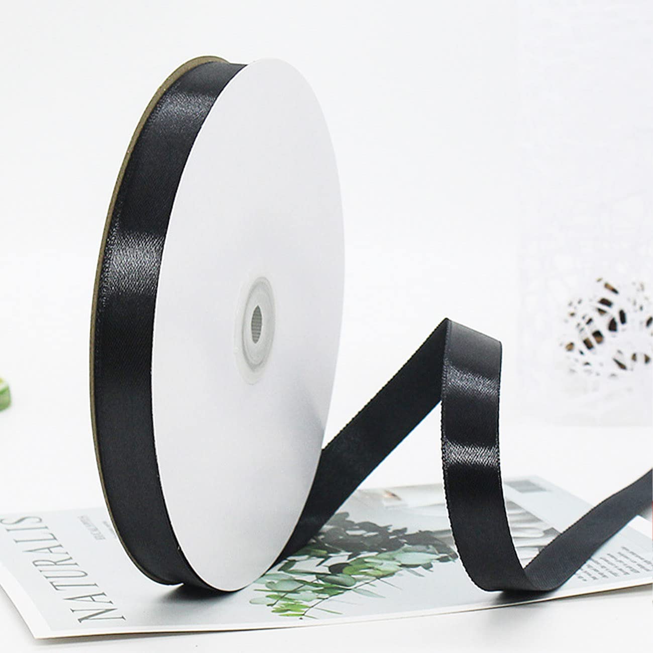 CC wonderland zone 3/8 Inch Black Satin Ribbon Rolls(10mm Wide x 91m Long) for Gift Wrapping,Crafting,Florist