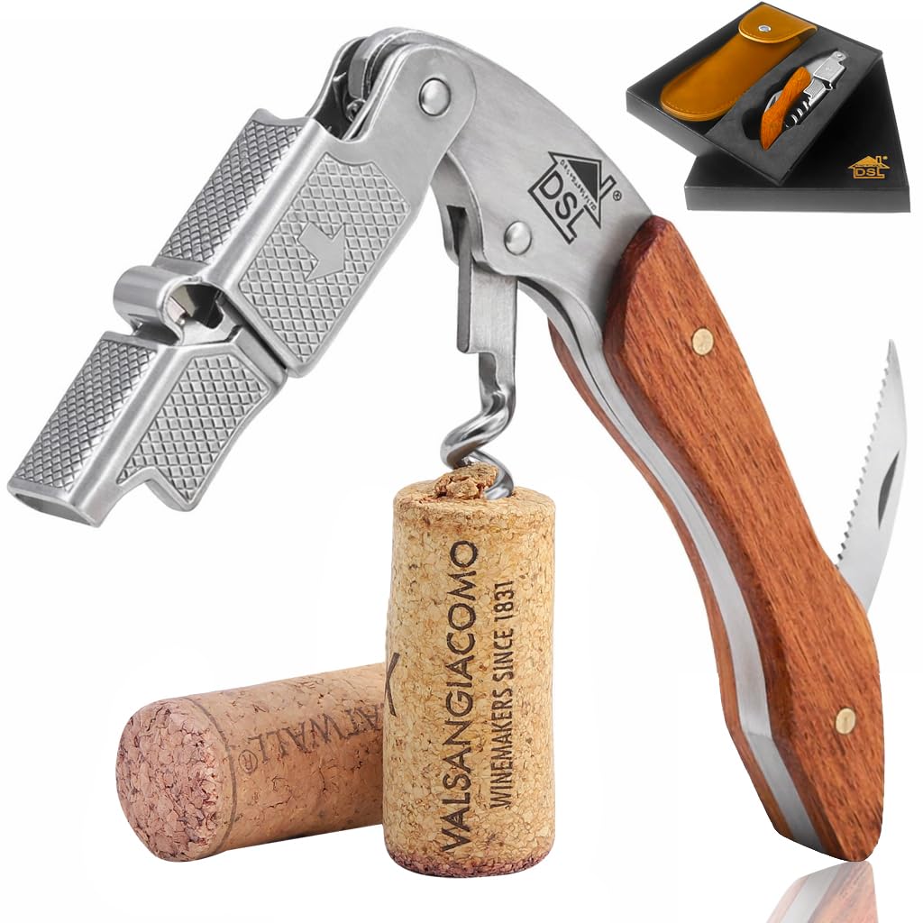 DSL Corkscrews Wine Bottle Opener, Professional Waiters Friend Bottle Opener, Foil Cutter, Beer Opener - Multi-Purpose Wine Key Tool with Dual Hinge Fulcrum