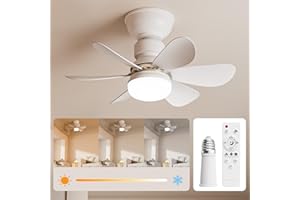 BBSolar Socket Fan Light, Ceiling Fans with Lights and Remote Control, 3 Fan Speeds, Replacement for Lightbulb - Bedroom, Kitchen, Living Room,1200 Lumens / 3000~6500K Tunnable