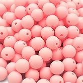 DIYOMR 100Pcs Silicone Beads, Single Color Beads Silicone Round Beads Rubber Craft Beads Bracelet Necklace Beads for Keychain Jewelry Lanyard DIY Crafts Making (12mm,Pink)