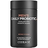 Codeage Men’s Daily Probiotic Supplement - 50 Billion CFU Probiotic Blend with Zinc, Inulin Prebiotic, Saw Palmetto – Men’s Wellness Support – 1 Capsule Per Serving - Non-GMO – 30 Capsules