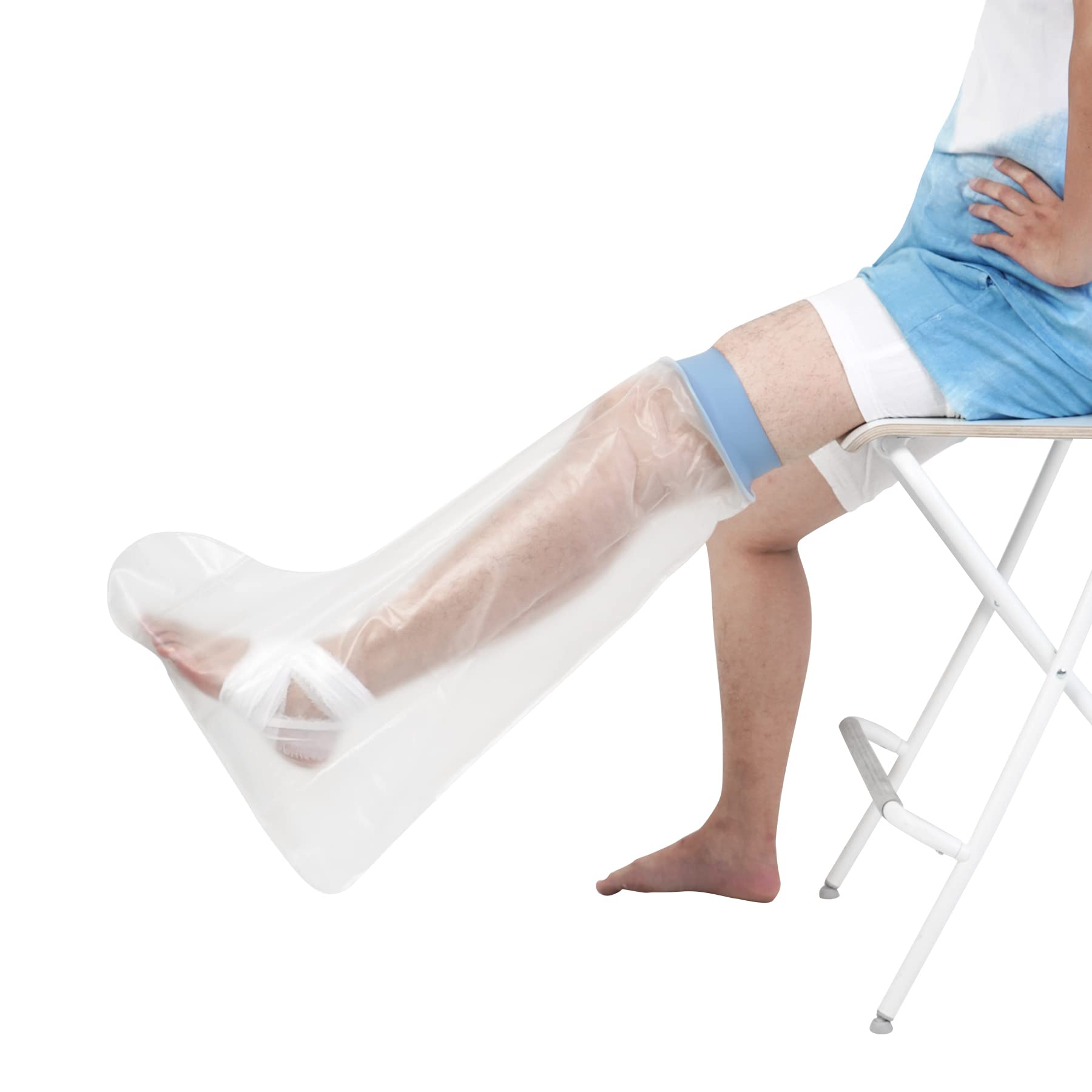 EVERCRYO Waterproof Adult Short Leg Cast Cover for Shower, Bath - Reusable Cast and Bandage Protector - Watertight Protection for Broken Short Leg, Ankle, Foot (Blue)