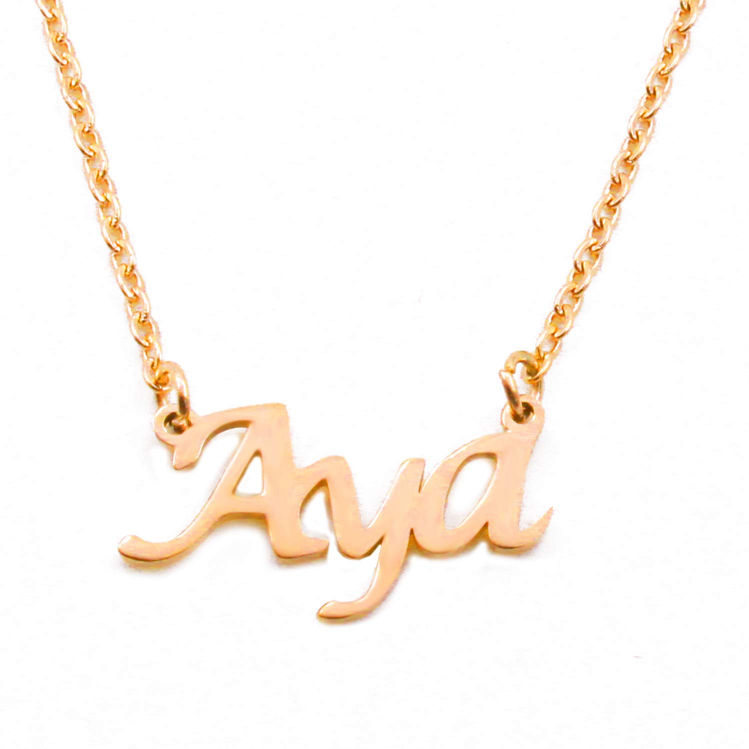 Kigu Aya Name Necklace Personalised 18ct Gold Plated, Custom Dainty Name Pendants, Jewellery for Ladies, Girlfriend, Mother, Sister, Friends Inc Bag & Box