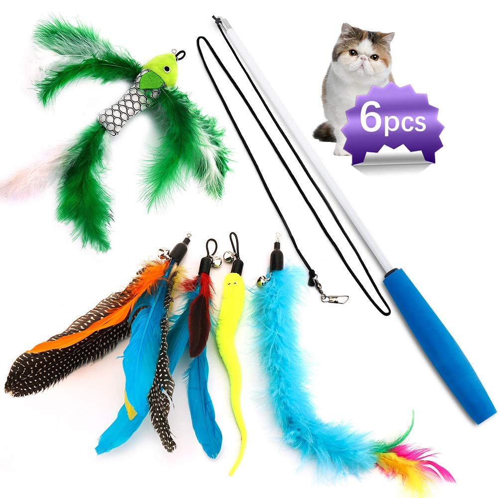 Cat Feather Toys,Cat Feather Wand,Interactive Cat Toys Retractable Wand