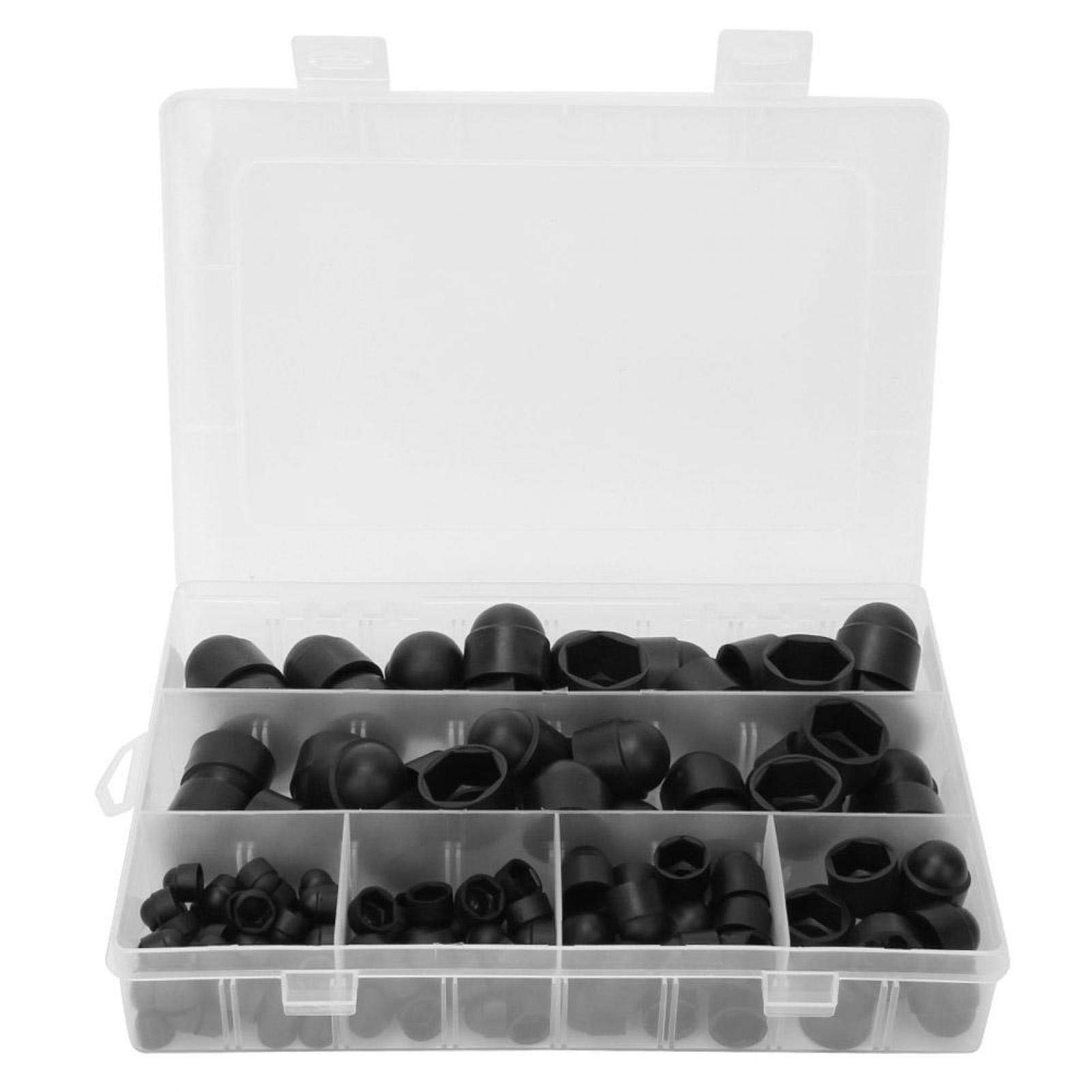 Bolt Covers Screw Cap, Dome Nut, Protection Caps, 145pcs/box Rubber Dome Nut Kit M4 M5 M6 M8 M10 M12 Hex Nut Cap Hardware Fasteners(Black)