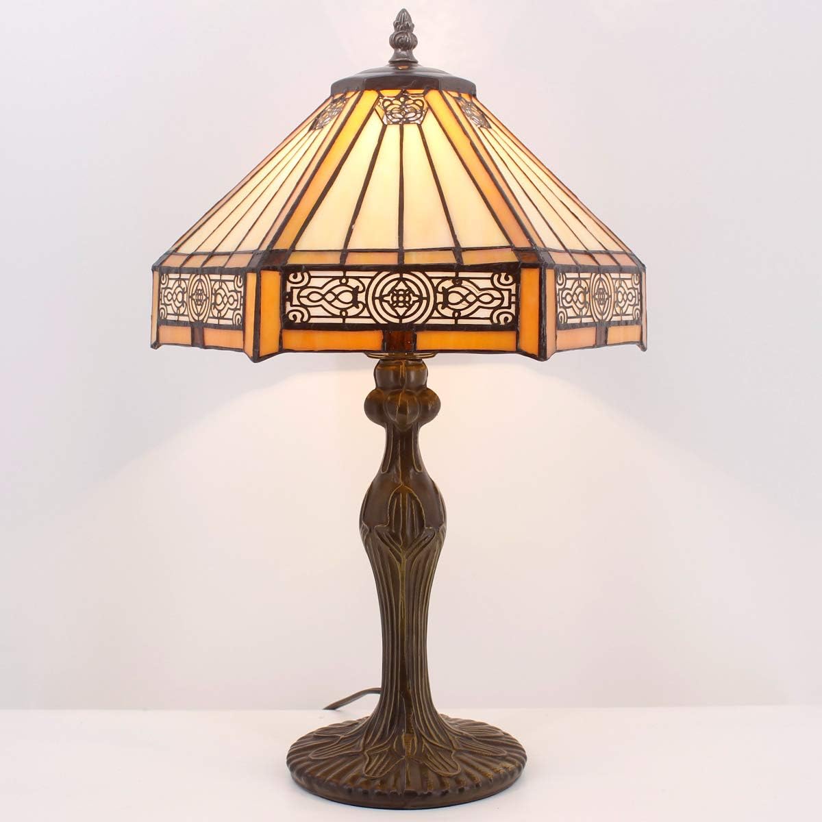 WERFACTORY Tiffany Lamp Yellow Hexagon Stained Glass Mission Style Table Lamp Desk Bedside Reading Light 12X10X18 Inches Decor Bedroom Living Room Home Office S011 Series - Image 3