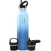 IRON °FLASK Camping & Hiking Hydration Flask with Straw, BPA-Free Insulated Stainless Steel Sports Water Bottle - 24 oz Blue Waves