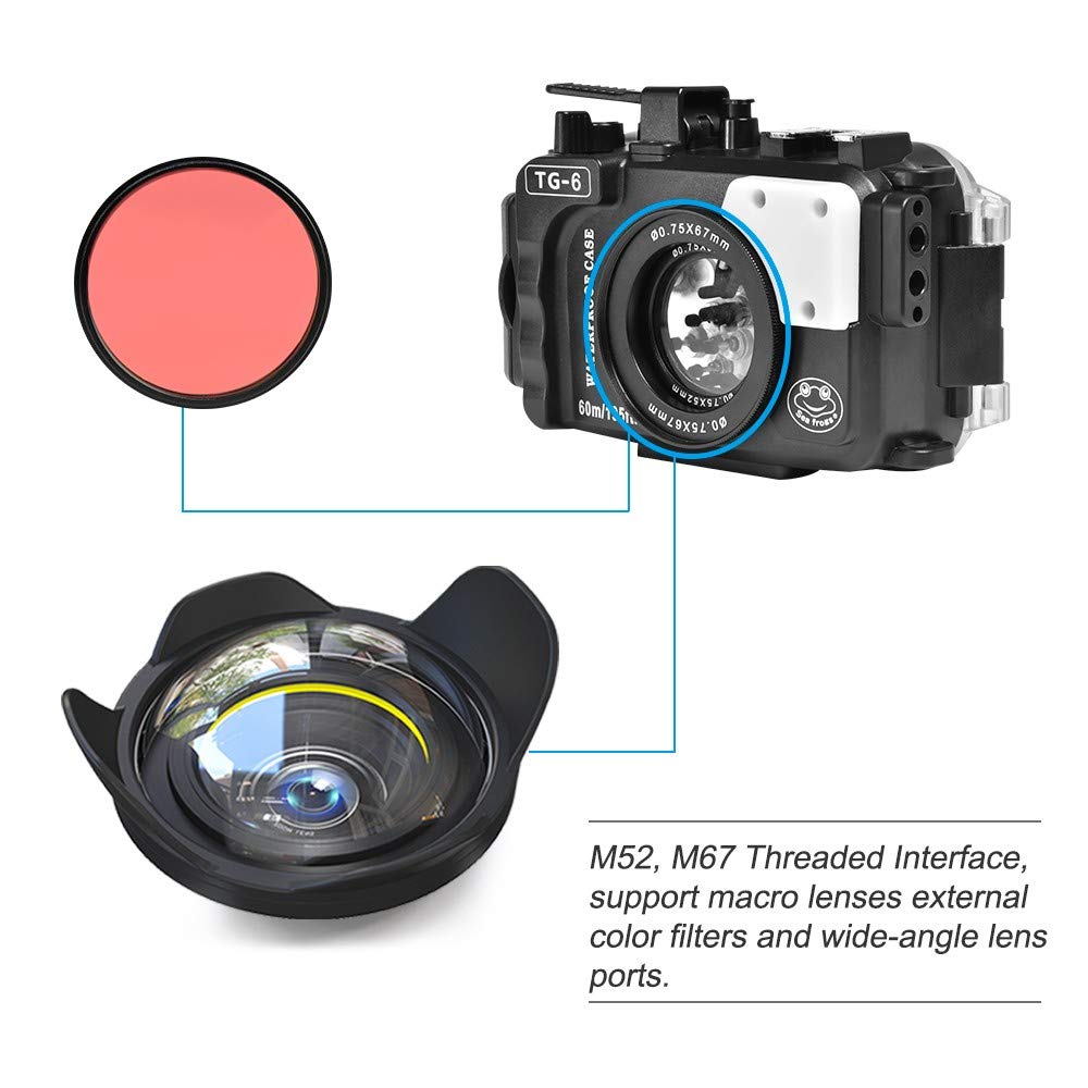SeaFrogs Underwater Housing for Olympus Tough TG-6 [60m/195ft] Professional Scuba Case Waterproof Diving Case for Olympus tg6, w/Inbuilt Leak Detection Sensor, Vacuum Pump Interface-Black