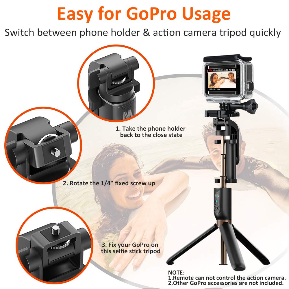 Perche Selfie Trépied MATONE Bluetooth Selfie Stick Monopode Extensible avec Télécommande, 360°Rotable Bâton de Selfie pour iPhone X/8/7 Plus/6S/6, Samsung Galaxy S9/S8 Plus, Gopro et Caméras d\'Action