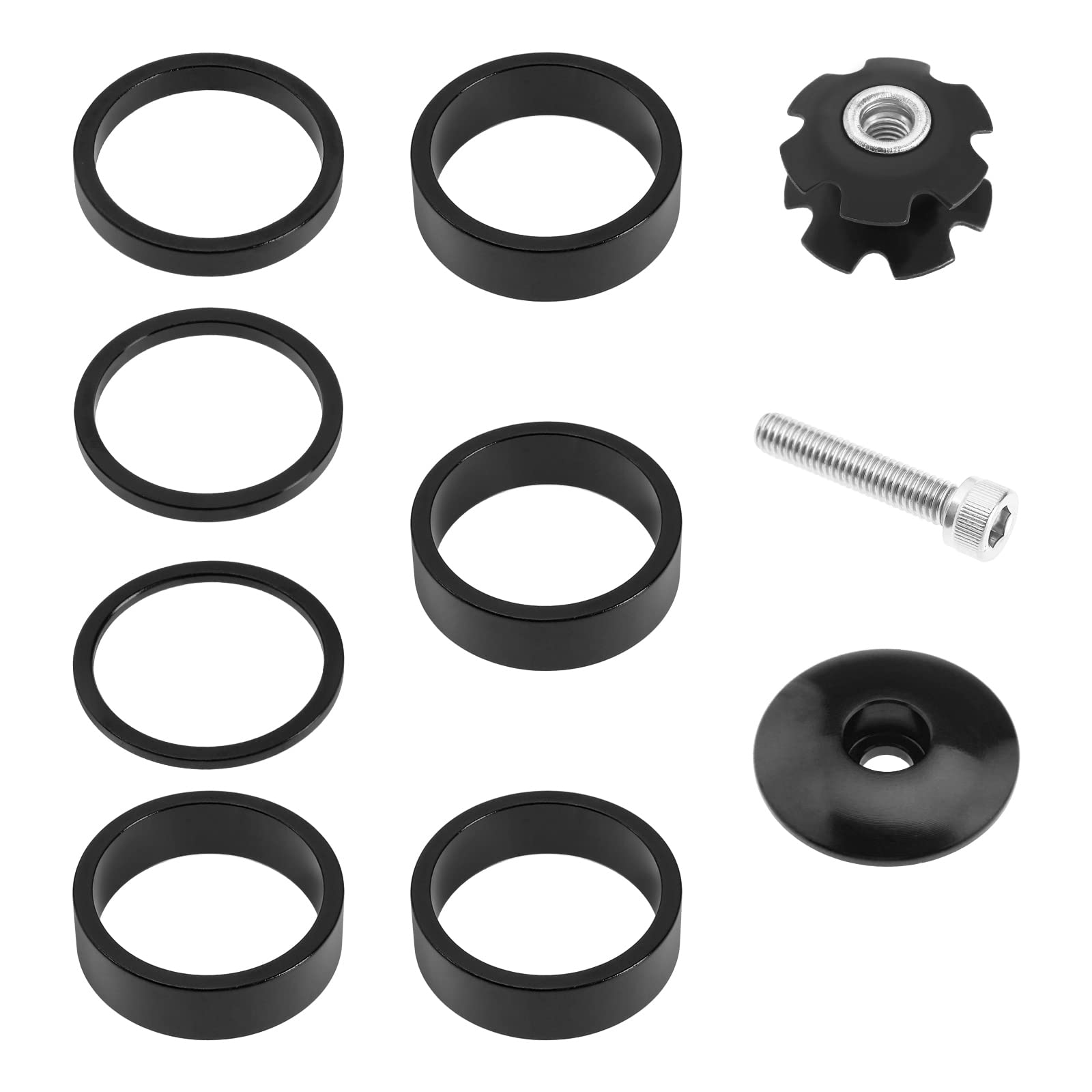 eMagTech 10Pcs Headset Spacer Replacement Kit Bike Headset Spacer Bicycle Stem Caps with Headset Screw & Claw Fit for 28.6 mm Front Shaft Fork Black
