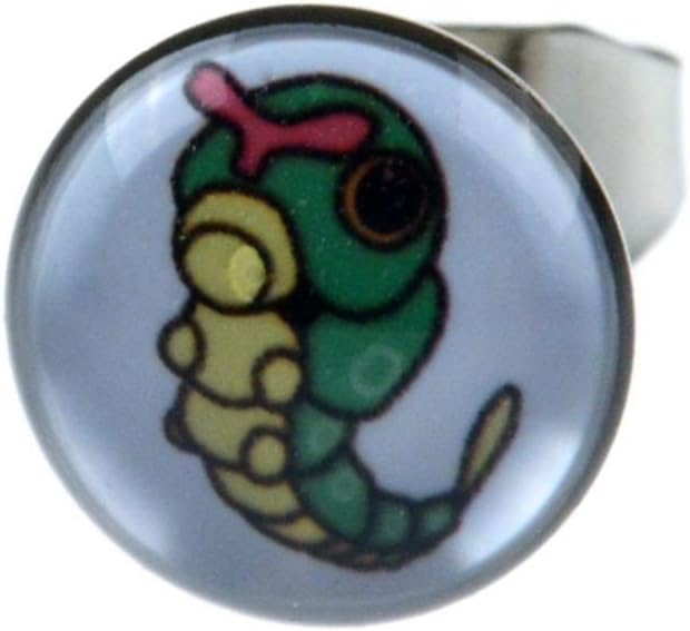 Jewellery of Lords Single Pokemon Worm Caterpiller Caterpie Stainless Steel Satellite Stud Earring