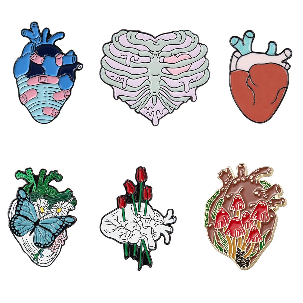 SUNNYCLUE 1 Box Enamel Pin Set Horror Gothic Lapel Pins Skeleton Anatomical Heart Brooches Spooky Rose Flowers Butterfly Brooch Halloween Colorful Lapel Pins for Women Men Backpack Jackets Clothes