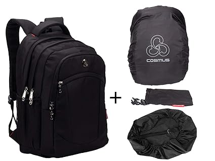 Multipurpose Backpack Bag - Cosmus Madison Black 33L Waterproof Bag with Laptop Compartment + Rain Cover with Pouch