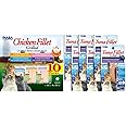 INABA Natural, Premium Hand-Cut Grilled Chicken Fillet Cat Treats, 0.9 Ounces Each, Pack of 10 & Natural, Premium Hand-Cut Grilled Tuna Fillet Cat Treats, 0.52 Ounces Each, Pack of 6, Shrimp Broth
