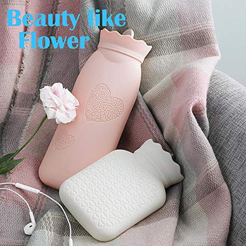 Microwave Heating Bottle Environmental Silicone Transparent Hot Water Bag with Knit Cover, Hot & Cold Therapies - Gift for Birthday, Christmas, Valentine's Day, Gift Exchange Party (White, Short) - Thumbnail 6