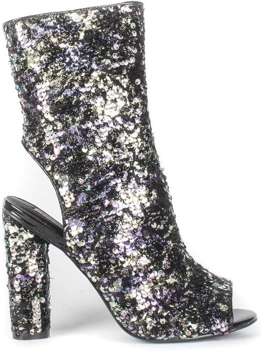 sequin open toe booties