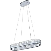 BEWAMF Modern Crystal Chandelier Light 38W 6000k,Oval LED Crystal Pendant Chandeliers Chrome for Dining Room Living Room Bedr