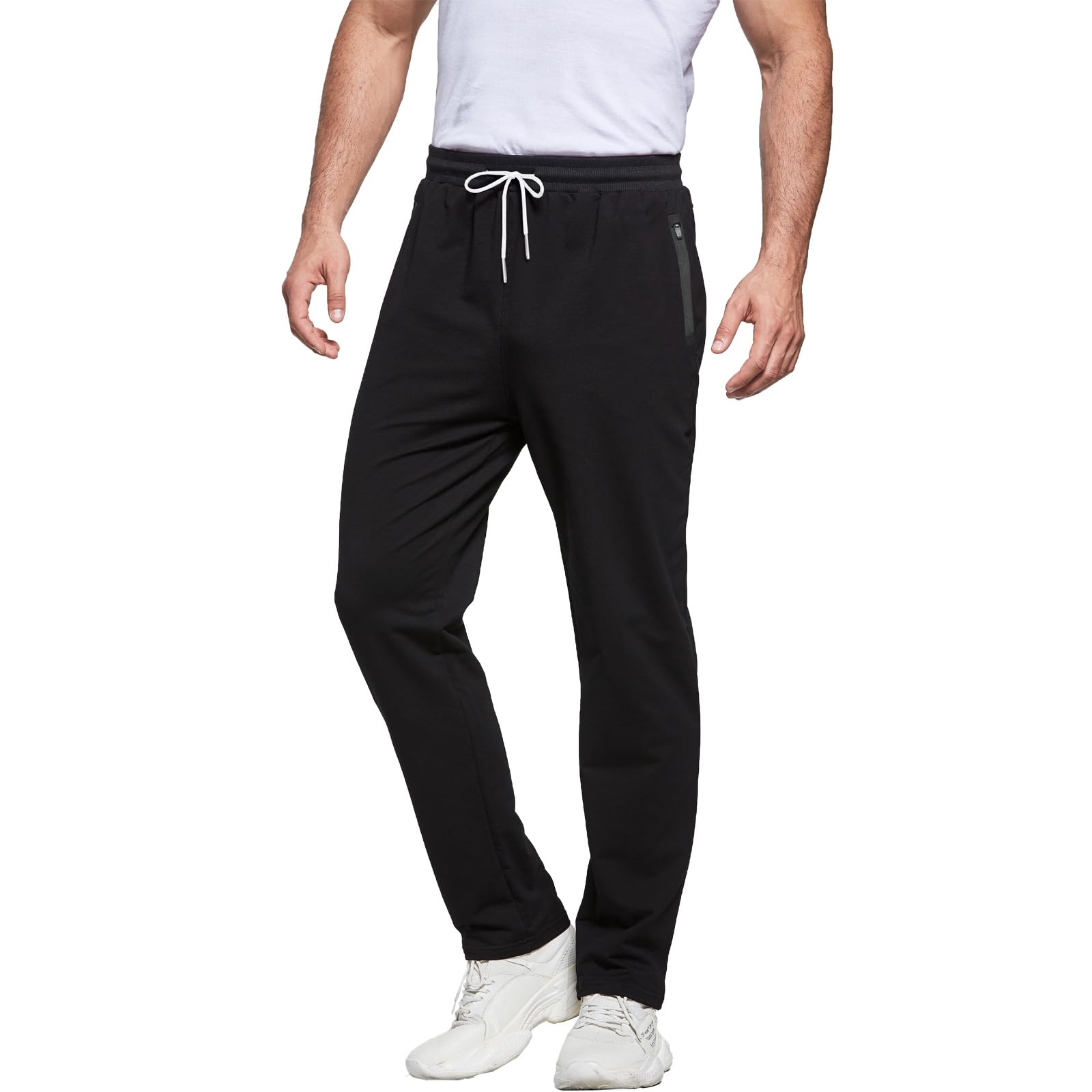 ZOXOZ Jogginghose Herren Trainingshose Herren Baumwolle Sporthose Lang Fitness Sweathose mit Reißverschluss Taschen Schwarz XL