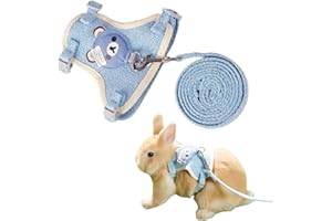 Copfeu Rabbit Harness and Leash Set Adjustable Bunny Harness Leash Ferret Harness Guinea Pig Harness Ferret Leash for Small Pets Walking Outdoor (Small,Blue)