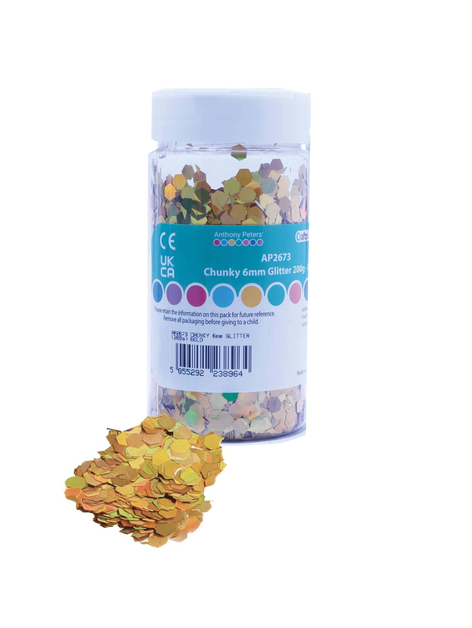 Chunky Glitter | 6mm Hexagon Glitter | 200 Grams tub | Shaker lid Easy Pouring | Glitter Art (Gold)