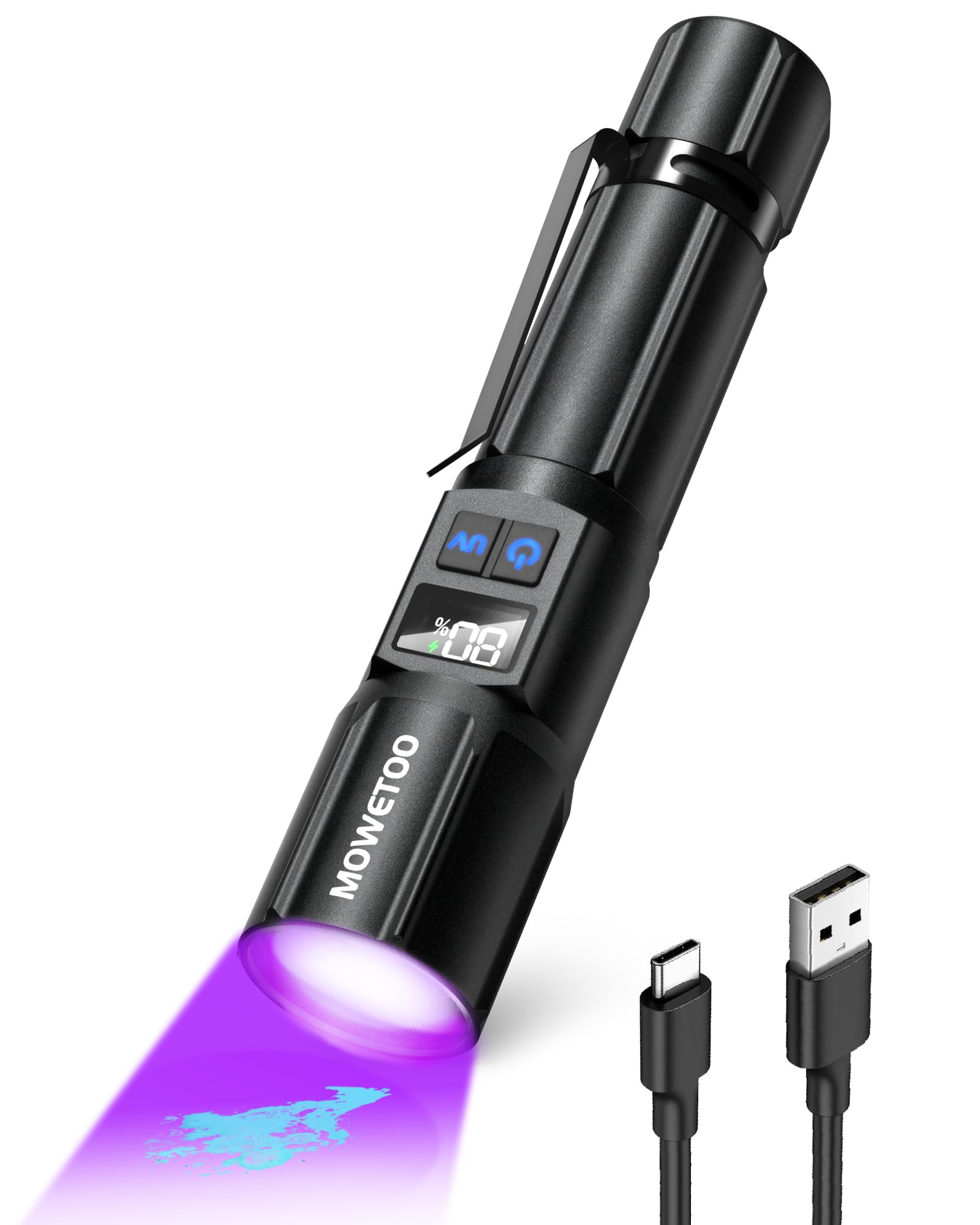 Photo 1 of Black Light Flashlight 395NM, UV Light USB C Rechargeable with LCD Display, Zoomable Woods Lamp 2N1, Blacklight for Pet Urine Detection, Resin Curing, Rocks, Travel, Minerals, Scorpion, Glass, Leak