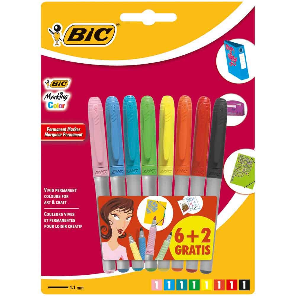 BIC Marking Permanent Markers Fine Tip Assorted Intense & Pastel Colours 6+2 Pack
