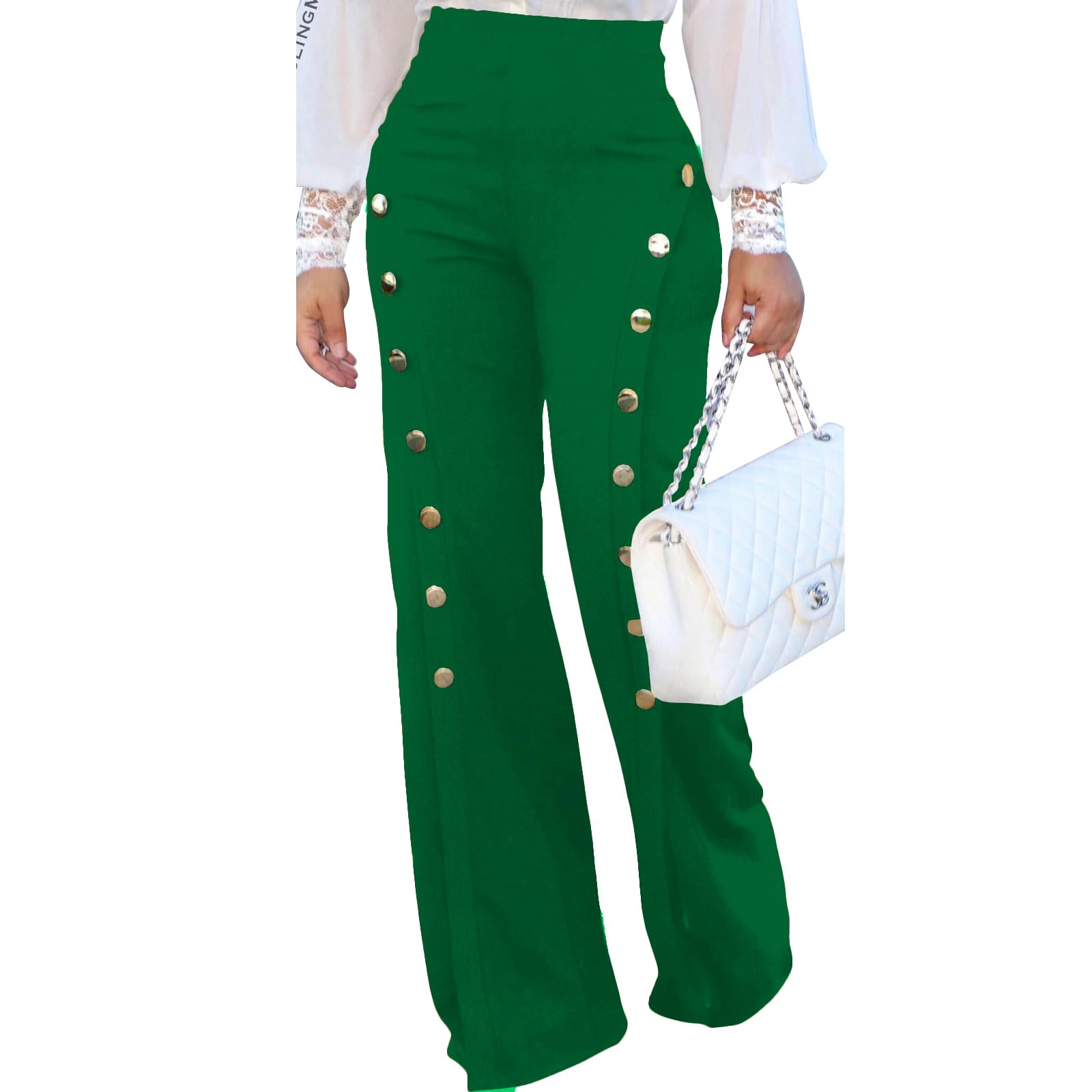 Photo 1 of PINSV Women's Stretchy Bootcut Pull On Dress Pants Business Casual Work Pants L Green