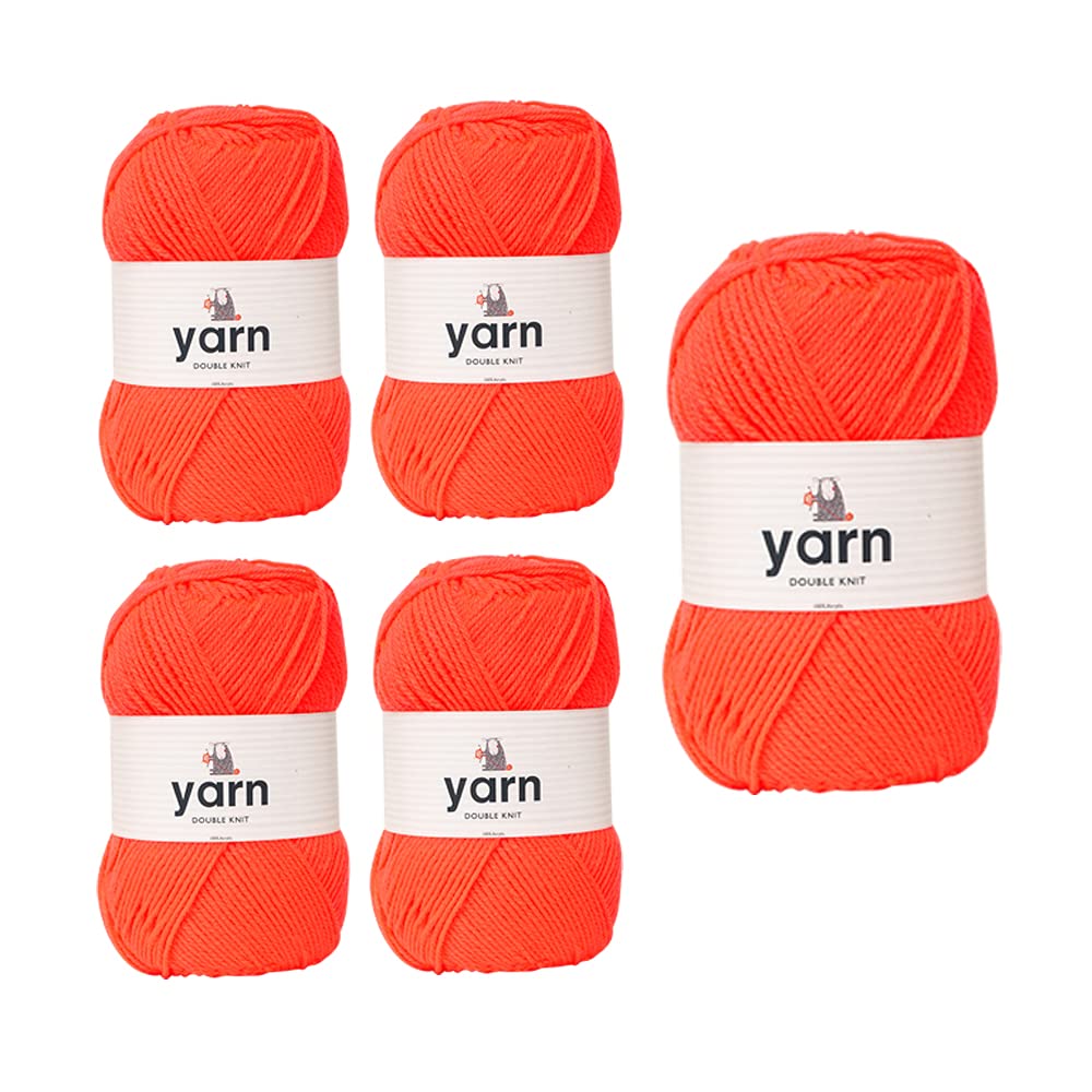 Korbond DK Bright Coral Yarn - 5 x 100g Acrylic Wool - Lightweight, Hypoallergenic & Durable Double Knit Crochet Yarn Knitting Wool (1450m Total) — image 1