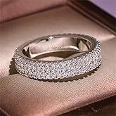 925 Sterling Silver Shiny Full Diamond Gemstone Ring Cubic Zirconia Rings CZ Diamond Multi Row Ring Eternity Engagement Wedding Band Ring for Women HM473 (US Code 10)