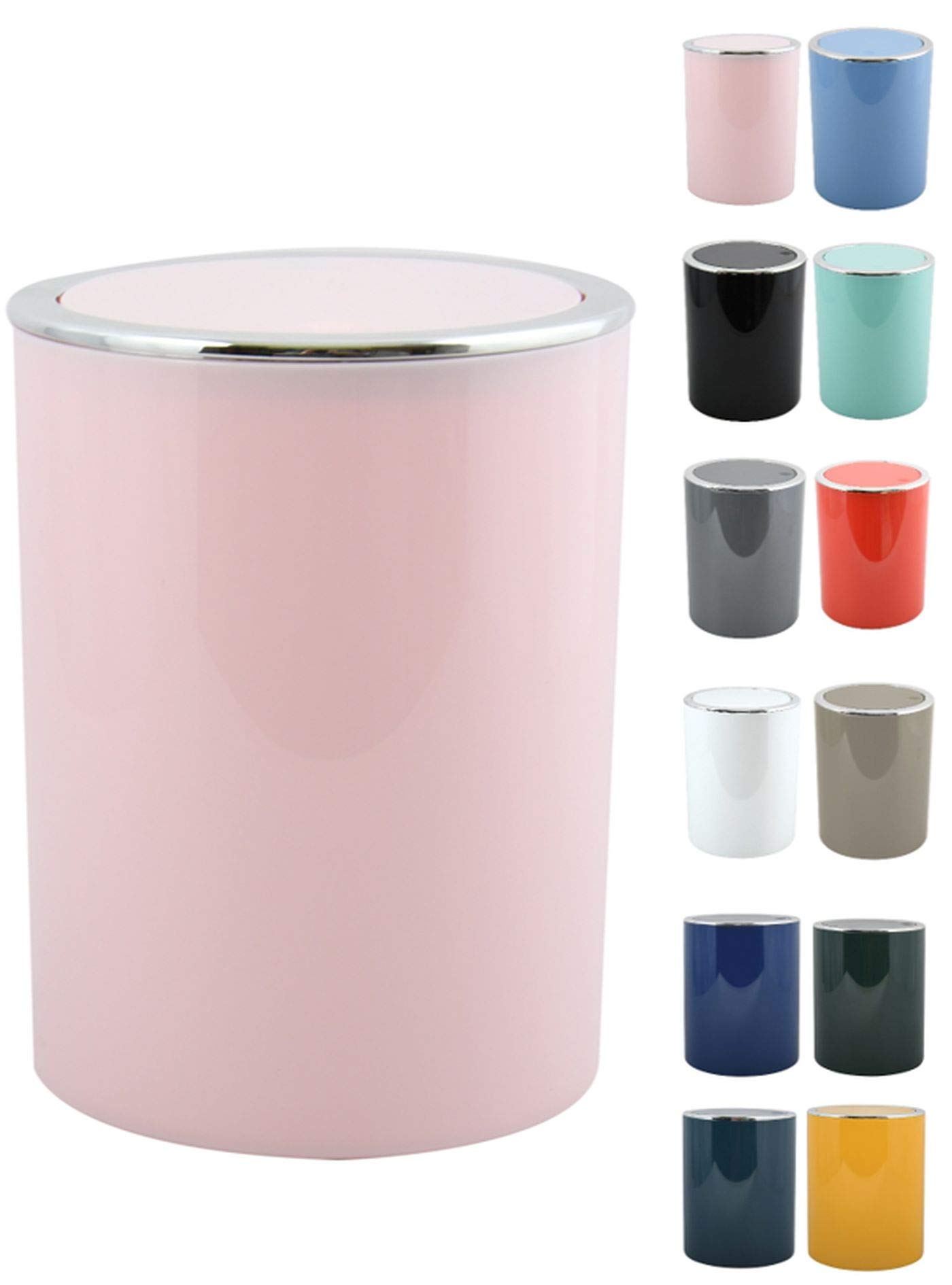 MSV Bathroom Series "Aspen" Design Cosmetic Bin with Swing Lid 6 litres Diameter 18.5 x 26 cm Pastel Pink