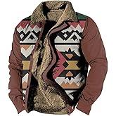 BIVENANT Men's Western Aztec Jackets Vintage Print Cowboy Country Warm Sherpa Jacket for Men Fleece Zipper Winter Coats