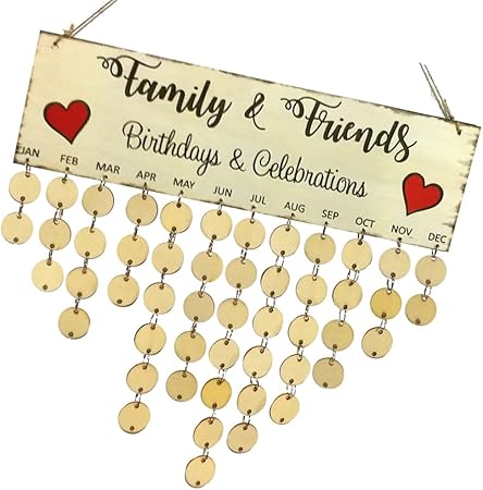 Magideal Panneau Calendrier Anniversaire Rappel Fete De Famille Disque En Bois Planche Amazon Fr Cuisine Maison