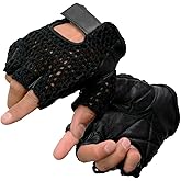 Milwaukee Leather SH219 Men's Black Leather Gel Padded Palm Fingerless Motorcycle Hand Gloves W/Breathable ‘Mesh Material’