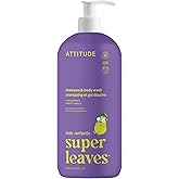 ATTITUDE Shampoo and Body Wash for Kids, EWG Verified Hair and Body Cleanser, Dermatologically Tested Soap, Plant and Mineral Based Bath Products, Vegan, Vanilla and Pear, 32 Fl Oz