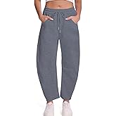 WOWULOVELY Womens Barrel Ankle Sweatpants Fleece Lined Baggy Sweat Pants Drawstring Elastic Wide Leg Pants with Pockets